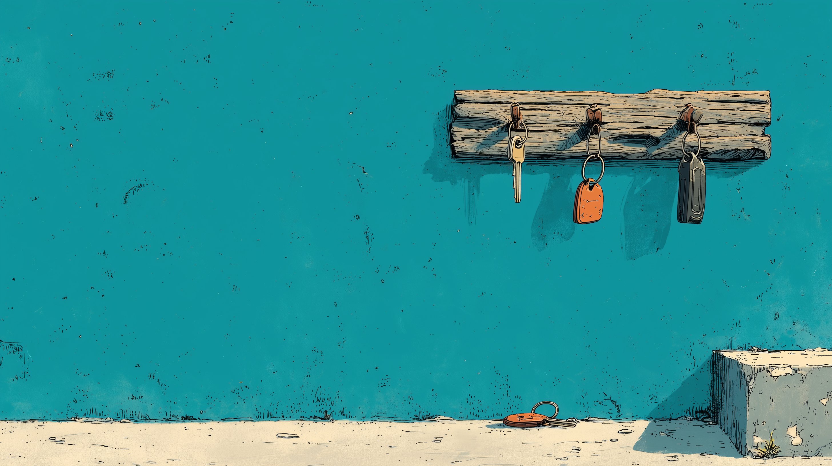 Illustration eines abgenutzten Schlüsselbretts mit Schlüsseln